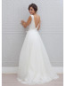 Ivory Cotton Polka Dot Tulle V Back Modest Wedding Dress 